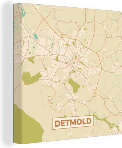 Canvas Schilderij Stadskaart - Detmold - Vintage - Plattegrond - Kaart - 20x20 cm - Wanddecoratie