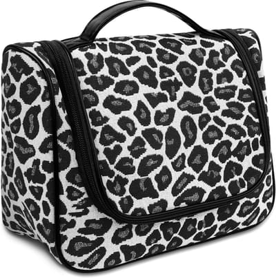 Famanu – Hangende toilettas voor mannen vrouwen - grote capaciteit waszak met haak en handvat - waterdicht - make-up organizer - reisaccessoires - luipaardprint reistas - Zwart