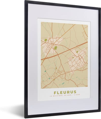 Fotolijst incl. Poster - België - Fleurus - Kaart - Stadskaart - Plattegrond - 30x40 cm - Posterlijst