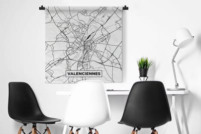 Wandkleed - Wanddoek - Kaart - Plattegrond - Frankrijk - Stadskaart - Valenciennes - Zwart wit - 90x90 cm - Wandtapijt