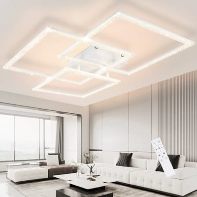 NETTLIFE Plafondlamp LED - Wit - 75CM - Kristallen Design - 3-Lichts - Modern Plafondverlichting - Dimbaar - met Afstandsbediening - voor Slaapkamer | Woonkamer - 80W