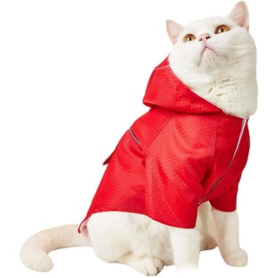 Imperméable à Capuche pour Animaux de Compagnie avec Bande Réfléchissante Trou pour Laisse Veste Imperméable pour Animaux de Compagnie pour Chiot Petits Chiens Chat S red