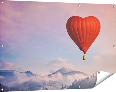 Gards Tuinposter Luchtballon in de Vorm van een Hart - 120x80 cm - Tuindoek - Tuindecoratie - Wanddecoratie buiten - Tuinschilderij
