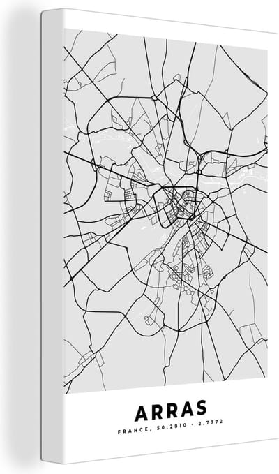 Canvas Schilderij Stadskaart - Frankrijk - Kaart - Arras - Plattegrond - 20x30 cm - Wanddecoratie