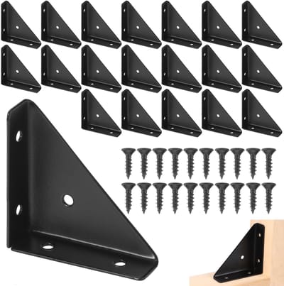 20 stuks hoekhoek, 65 x 65 mm, hoekverbinder, metaal, zwart, hoekconnector voor bureaubedrand, meubelhoek, 90 graden verbindingssteun met 80 schroeven, schroevendraaier
