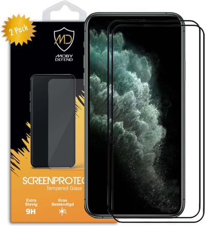 2-Pack MobyDefend Screenprotectors - Geschikt voor Apple iPhone 11 Pro / iPhone XS / iPhone X - Screensavers Met Zwarte Randen - Gehard Glas