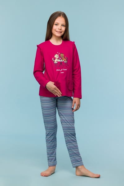 Woody pyjama meisjes/dames - framboos rood - labradoodle - 242-10-PLG-S/357 - maat 116
