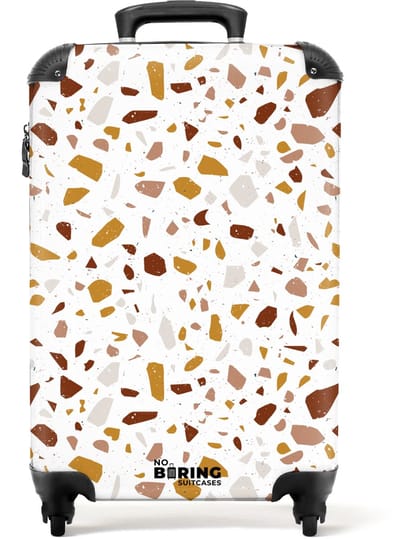 NoBoringSuitcases.com - Koffer - Terrazzo patroon veelkleurig oker en roest - Past binnen 55x40x20 cm en 55x35x25 cm - Trolley handbagage - Valiezen met wieltjes volwassenen - Reiskoffer op wielen - Rolkoffer lichtgewicht