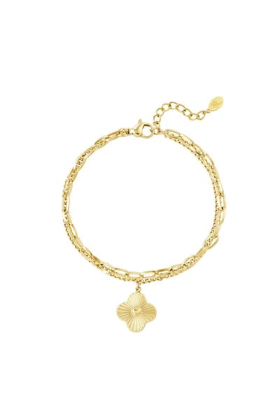 Tweelaagse armband met bloem - goud stainless steel - waterproof
