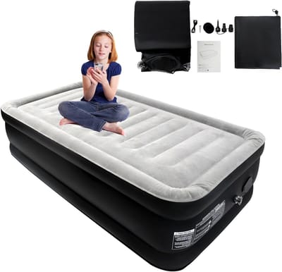 187x90x46cm Kampeerluchtbedden, Gastenbed Opblaasbaar Luchtmatras, Zelfopblazend Matras incl. Luchtpomp en Draagtas, Eenpersoonsbed Luchtbedden Draagvermogen tot 300KG voor Campinguitstapjes/Tuin/Buiten/Terras, NAIZY