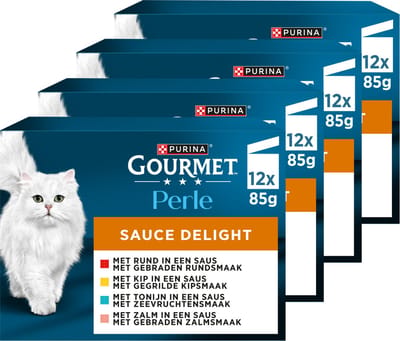 Gourmet Perle Sauce Delight - Kattenvoer Natvoer - Rund Kip Tonijn & Zalm - 48 x 85 g