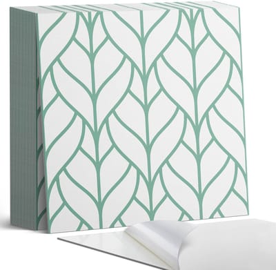 Coloray Plaktegels - Bladpatroon in symmetrie Zelfklevende Tegels - 20 cm x 20 cm - Turkoois Plaktegels - 20 stuks - Vierkant PVC Tegels - Plaktegels Badkamer - Plaktegels Vloer - Vinyl Tegels Zelfklevend - Wandtegel Zelfklevend