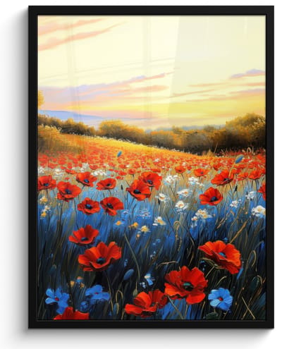 Poster in lijst - Fotolijst 50x70 cm - Posters - Klaproos - Bloemenveld - Kleurrijk - Posterlijst zwart - Decoratie - Wanddecoratie woonkamer - Muurdecoratie slaapkamer