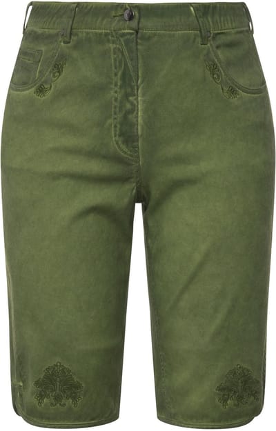 Ulla Popken - Dames - korte folklore jeansbroek Mandy used look stiksel - Olijf - Maat 44
