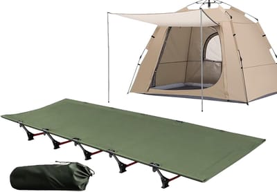 Campingbed Opvouwbaar - Lichtgewicht Bed - Kamperen Wandelen - Robuust Draagvermogen - 192x65x16cm - Leger groen