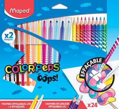 Maped uitgumbare viltstift en kleurpotlood COLOR'PEPS OOPS, 24 stuks in doosje