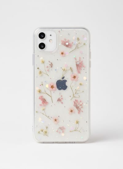 Iphone 15 telefoonhoesje - gedroogde bloemetjes - roze