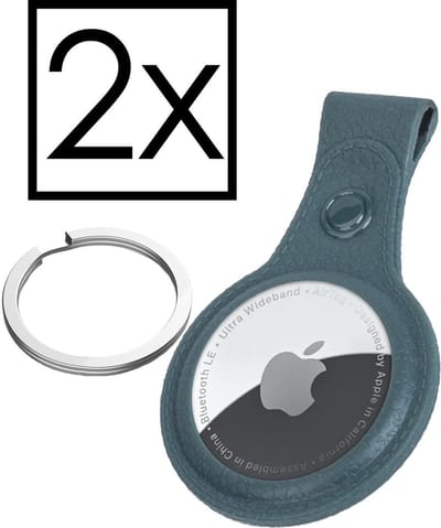 Hoesje Geschikt voor Apple AirTag Sleutelhanger Houder Leder Look Hoes - Sleutel Hanger Case Hoesje Geschikt voor Apple AirTag Hoesje - Donkergroen - 2 PACK