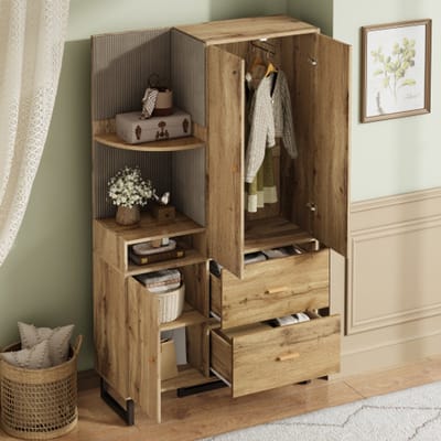 Compacte garderobe 110x186x38 cm – Flurgarderobe met gepolsterde panelen, wandkast, plank & schoenenkast, elegante halgarderobe voor gang & entree