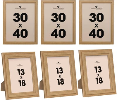 Atmosphera Fotolijstjes Classico - set 5x stuks - 1x 30 x 40 cm/4x 13 x 18 cm - naturel - Hout