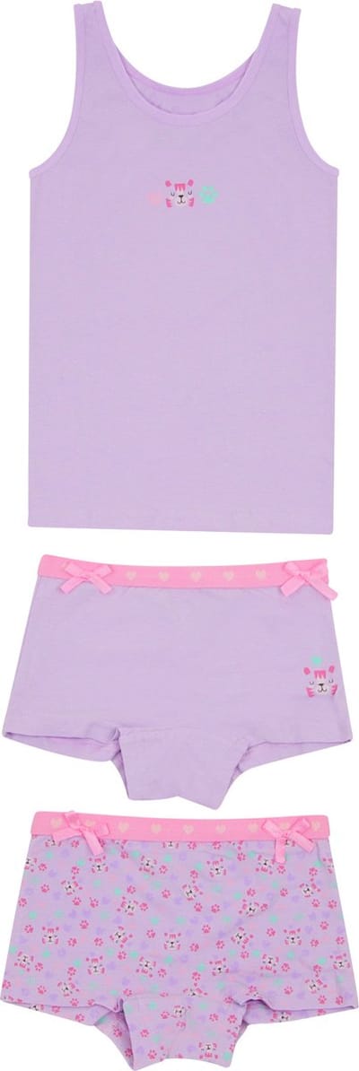 Funderwear meisjes setje Tiger - Onderbroek & Hemdje - Boxershorts - Roze - Groen - Paars - 98 - Lila