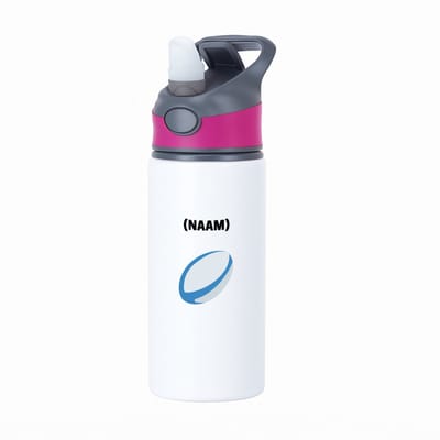 Hacebo® - Rugby met eigen naam waterfles met rietje roze - Rugby - Rugbyer - Sport - water fles - 650ML