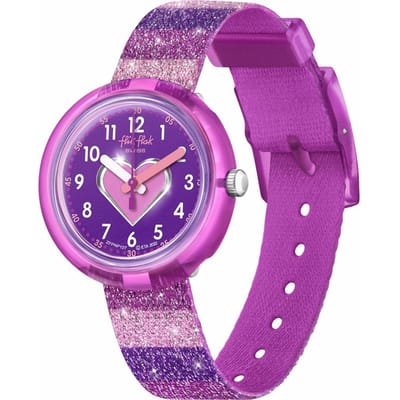 Flickflack Kinder Nato Horloge Kleur Mijn Leven Gestreept Glitter Fpnp127 FPNP127 pink