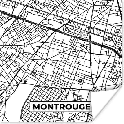 Poster Montrouge - Plattegrond - Kaart - Frankrijk - Stadskaart - Zwart wit - 100x100 cm XXL
