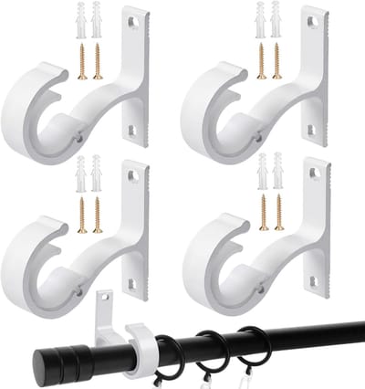 Set van 4 metalen gordijnroedehouders, robuuste gordijnroedehouder, plafondmontage, wit, gordijnroedehouders, voor kast, garderobe, gordijnroeden, deurroeden, douchegordijnroeden, gordijnen, gelaagdheid of drapering op jaloezieën - Cyslmuk®