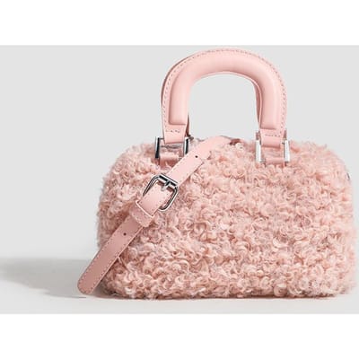 Niche Design Herfst- en Wintermode met Pluizig Lamsvacht Casual Enkele Schouder Crossbody Kussen Tas roze
