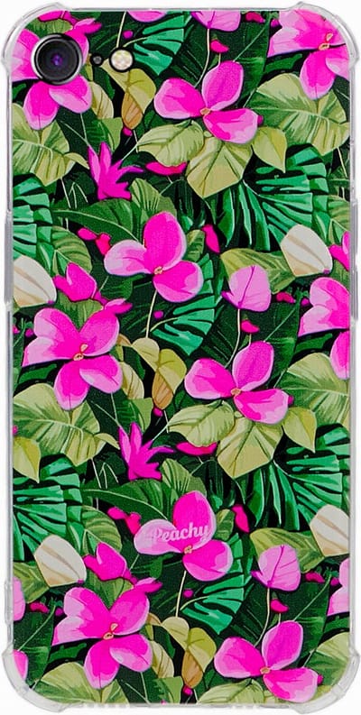 Peachy Tropical Leaves & Flowers TPU met versterkte hoeken hoesje geschikt voor iPhone 7, 8, SE 2020 en SE 2022