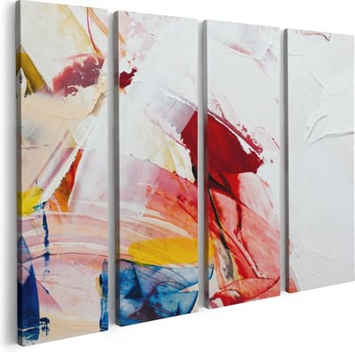 Artaza Canvas Schilderij Vierluik Abstracte Kunst van Verf Kleuren - 80x60 - Foto Op Canvas - Canvas Print
