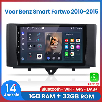 Awesafe Carplay Android14 Autoradio - Geschikt Voor Mercedes Benz Smart Fortwo 2010 t/m 2015 - Draadloos Apple Carplay & Android Auto - 1GB + 32GB - 4 Core processor - Bluetooth & Wifi GPS Navigatie