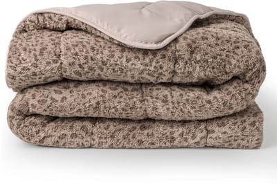 Soulsnooze Teddy Dekbed Panter Taupe 140×200 - 2-in-1 Dekbed Zonder Overtrek - Wasbaar Dekbed zonder Hoes - Deken - Bedsprei - Fluffy Plaid