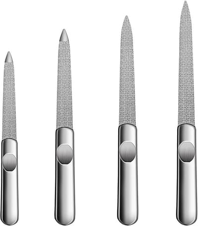 Set van 4 Professionele Roestvrijstalen Nagelsvijlen - Inclusief Antislip Handvat - Manicure & Pedicure
