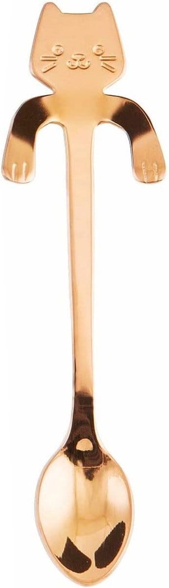 1x Theelepel / Koffielepel Hangende Kat - Rosé Goudkleurig - 1 Stuk