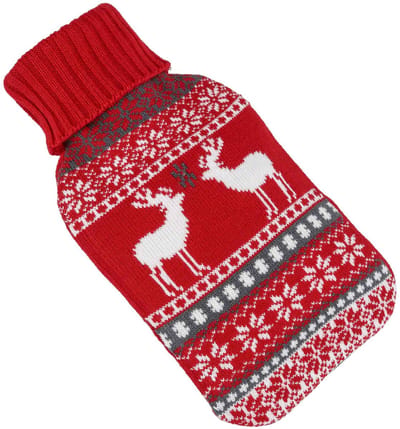 HI Warmwaterkruik - rood - met hoes - 2L - kerst print - kruik - bedkruik - kruikenzak