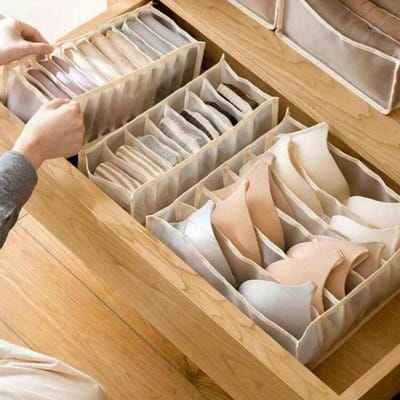 Boîte de Rangement Pliable, Gris Polyester Anti-poussière Ensemble de Contenants de Rangement Pour Rangement de Chaussettes, Rangement de Sous-vêtements, Décorations de Placard M kaki