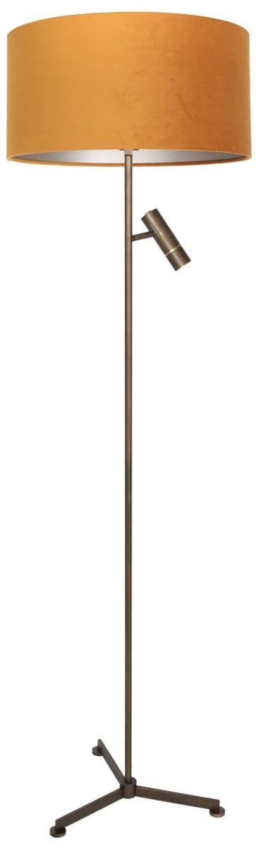 Vloerlamp Stang 4842BR Modern brons met goudkleurige velours kap, 145 cm hoog, met kantelbaar leeslicht - Steinhauer
