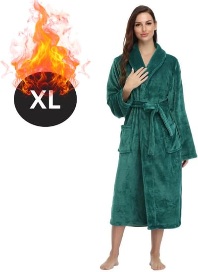 Bovista Badjas Dames - Fleece - Katoen - Badstof - Sauna - Hamam - Wafel - Bathrobe - Duster - Ochtendjas - Spa - Kimono - Groen XL
