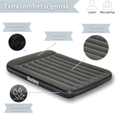 Bestway luchtbed - Twijfelaar - 137x191x30 cm (BxLxH) - Groen - Met ingebouwd kussen