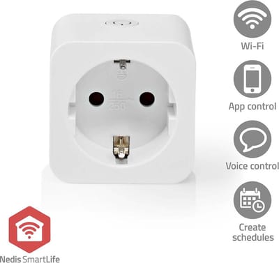 Nedis SmartLife Slimme Stekker – Tijdschakelaar – Voor binnen – Energiemeter – Max. 3680W – Wit – 1 Stuk