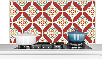 Spatscherm keuken 120x60 cm - Kookplaat achterwand Bloemen - Tegel - Patroon - Muurbeschermer - Spatwand fornuis - Hoogwaardig aluminium