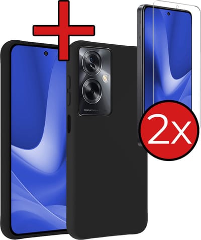 Hoesje - Met 2x Screenprotector - Geschikt voor OPPO A79 - Sterk & Shockproof - Telefoon Hoes - Back Cover - Siliconen Case - Telefoonhoes - Zwart