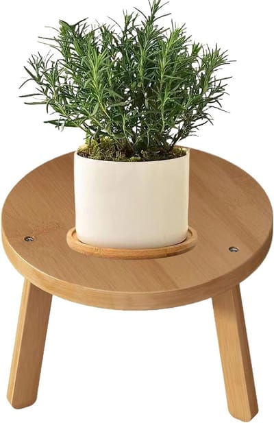 Houten Plantenbankje - Decoratieve Kruk - Planten Presenteren - Natuurlijke Textuur - 30x18 cm - Houtkleur