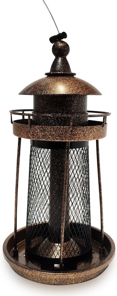 Orange Donkey, Vogelvoederhuisje – Koper/Goud– Compacte Voedersilo voor vogels – Hangend Vogelhuisje Vuurtoren vorm