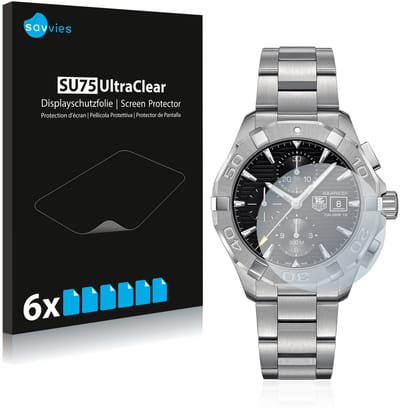 Savvies - Screenprotector voor TAG Heuer Aquaracer (43 mm) - Folie Beschermfolie transparant 6 Stuks