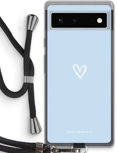 Case Company® - Hoesje met koord geschikt voor Google Pixel 6 hoesje met Koord - Klein Hart Blauw - Telefoonhoesje met Zwart Koord - Bescherming aan alle Kanten en Over de Schermrand