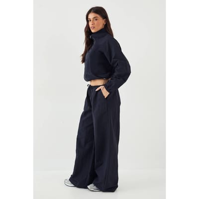 Dames DSGN Studio Wijde Pijpenbroek met Trekkoord Taille | Marineblauw | Maat: XS