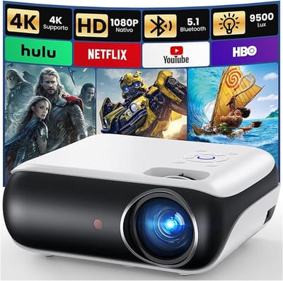 Mini Beamer 1080p – 4K-ondersteuning, Bluetooth 5.1, Draagbare Full HD Projector met Ingebouwde Speaker, 200” Grootbeeld – Compatibel met Smartphone, HDMI, USB, TV-stick & PS5